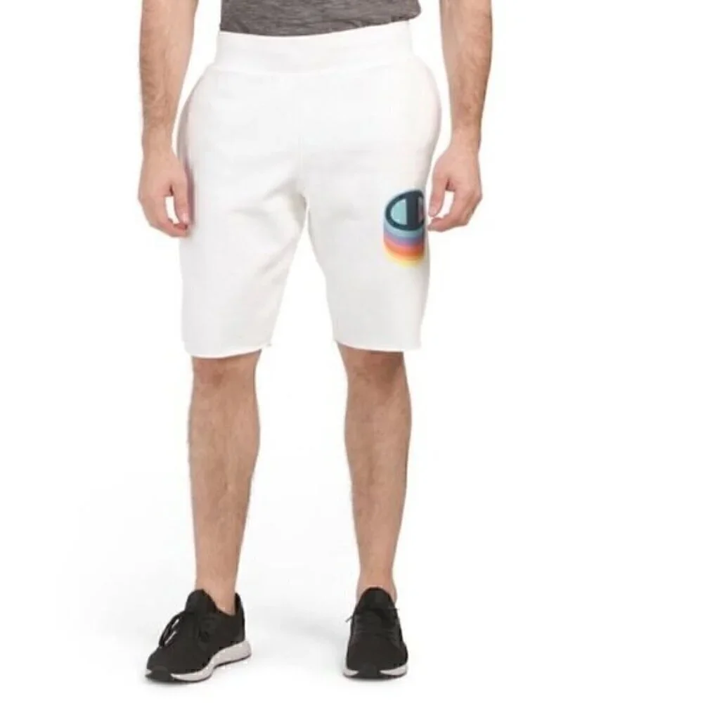 New CHAMPION White Reverse Weave Color Shadow Cut Off Shorts Large